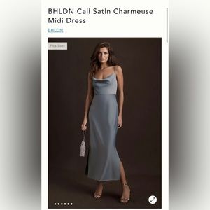 Dusty Blue BHLDN Cali Satin Charmeuse MIDI Dress (Size 6) - NWT